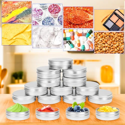 16Pack 2oz Tin Jars, 60ml Metal Tin cans, 2Ounce Aluminum tin can jar Containers with Screw Lid for Lotion Bars, Spices, Salve, Balms, Beard Balm, Toiletries, Creams, Samples, Makeup Cosmetic - color: Silver