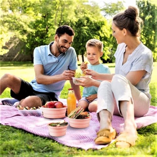 Collapsible Bowls with Lids, Space Saving Food Storage Containers for Rv Camping Essentials, Camper Must Haves Rv Camping Accessories for Trailers inside, Salad Container for Lunch pink