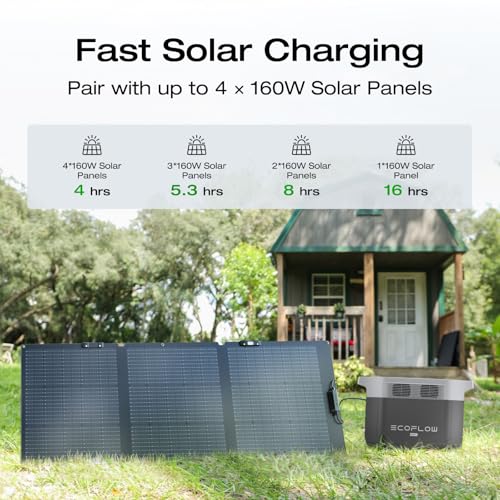 EF ECOFLOW Solar Generator Delta 2 Max 2048Wh with 2x160W Solar Panel, 2400W Portable Power Station LFP Battery, Up to 3400W AC Output, AC + Solar Fast Dual Charging 0-100% in 1 Hr for Camping RV - style: DELTA 2 Max+2*160W Solar Panel