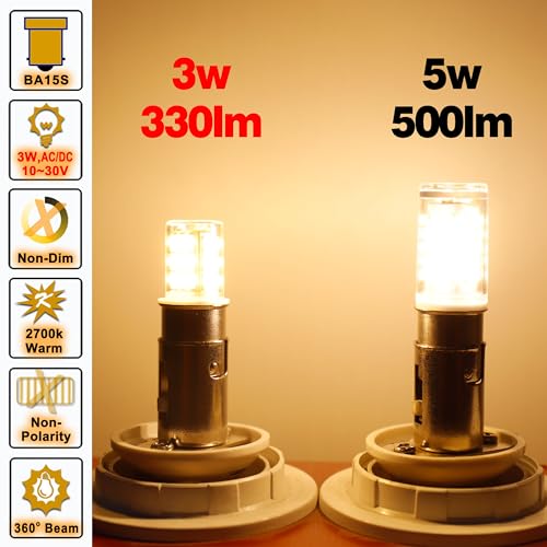 Ziomitus BA15S Led 12V Landscape RV Camper Interior Light Bulbs, P21W 1156 1141 2700k Warm White,DC Bayonet Single Contact Base BA15S Bulbs for Marine Boat Trailer Lights,5 Pack - color: 1156 Warm