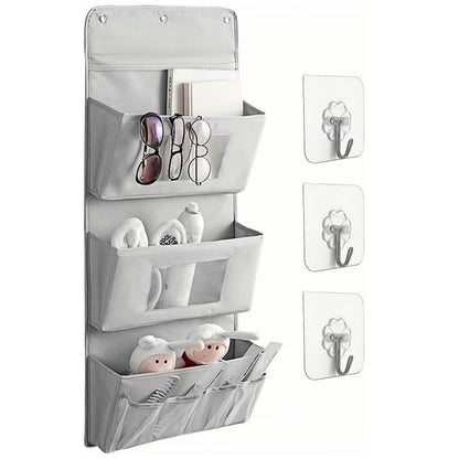 Wall Hanging Storage Caddy Bag, Wall Hanging Basket with Pockets, Oxford cloth Wall Organizer, Waterproof Hanging Storage Bag for Kitchen, Bedroom, Bathroom, Door, Office, Grey, MEI001