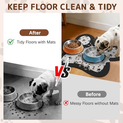 Dog Food Mat for Bowls, Absorbent Quick Dry Dog Cat Mats for Food and Water, Non-Slip Backing Pet Mat Pet Supplies - Black 15.74 inch - color: Paw2