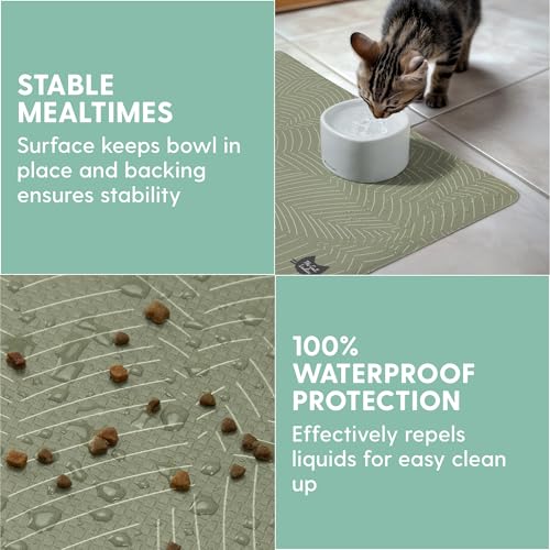 The Cat Ladies Cat Feeding Mat - Waterproof & Dishwasher Safe Small Pet Eating Placemat - Cat & Dog Food Mats for Food and Water Bowl - Protect Floors from Mess - Tropical Leaves - color: Tropical Leaves B
