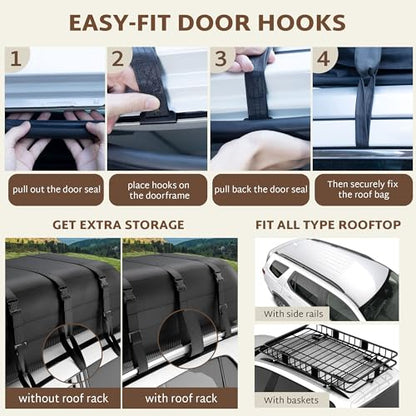 iBirdie Roof Rack Cargo Carrier 30.1 Cubic Feet, Soft-Shell Rooftop Cargo Box, Waterproof Heavy Duty 1200D for Car with/Without Roof Rack, Includes Anti-Slip Mat, Door Hooks, 52x40x25 inches
