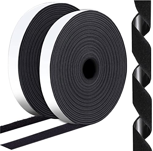 1 Inch x 82 Feet Black Hook Loop Strips with Adhesive Heavy Duty, Double Sided Hook Loop Rolls, Picture Hanging Strips, Bulk Sticky Straps Wall Hanging Tape - size: 1in x 82ft, style: Black
