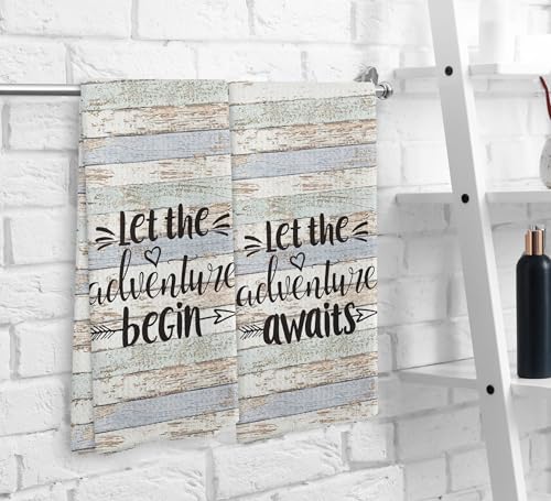 Let The Adventure Begin Kitchen Towel and Dishcloth Set of 2, Camping Hand Towels, Gifts for Campers, Campsite Drying Cloth, Tea Towels for Bathroom Kitchen, 1624 Inch - color: Adventure
