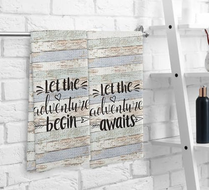 Let The Adventure Begin Kitchen Towel and Dishcloth Set of 2, Camping Hand Towels, Gifts for Campers, Campsite Drying Cloth, Tea Towels for Bathroom Kitchen, 1624 Inch - color: Adventure