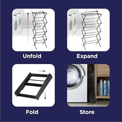 BLACK+DECKER 4-Tier Expandable Collapsible Clothes Drying Rack, Telescopic Height, Foldable Space-Saving Laundry Air Dryer for Towels, Shirts & Delicates – Durable Steel, No Tools Needed - color: Black/Black