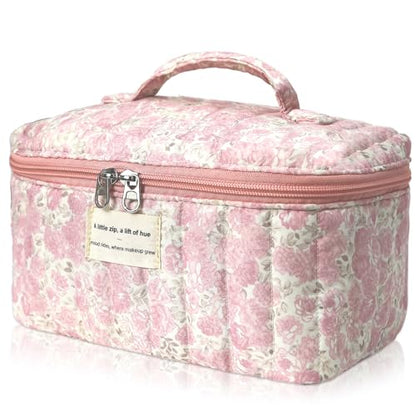 Gosect Large Makeup Bag, Cute Cosmetic Bag for Women Girls, Floral Coquette Aesthetic Toiletry Bag, Travel Make Up Organizer Bag (Crushed Flower) - color: 026Crushed Flower