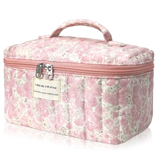 Gosect Large Makeup Bag, Cute Cosmetic Bag for Women Girls, Floral Coquette Aesthetic Toiletry Bag, Travel Make Up Organizer Bag (Crushed Flower) - color: 026Crushed Flower