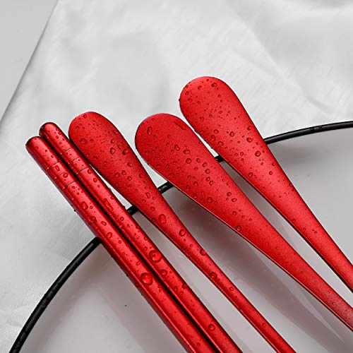 Travel Utensils,Reusable Silverware Set To Go Portable Cutlery Set with a Waterproof Carrying Case for Lunch Boxes Workplace Camping Picnic (GraRed) - color: Gradient Red+ TeaSpoon
