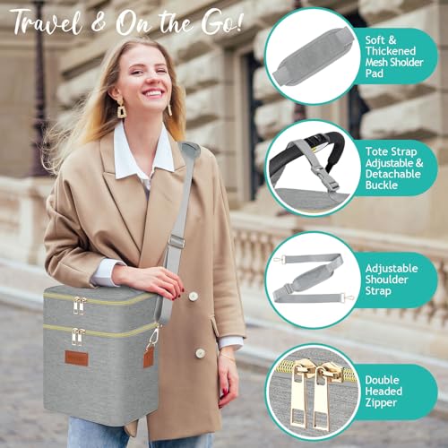 PIIOSER Breastmilk Cooler Bag with Ice Pack Fits 6 Baby Bottles Up to 9 Ounce, Insulated Baby Bottle Tote Bags, Double Layer Waterproof Leak-Proof with Shoulder Strap for Nursing & Working Mom (Grey) - color: Grey