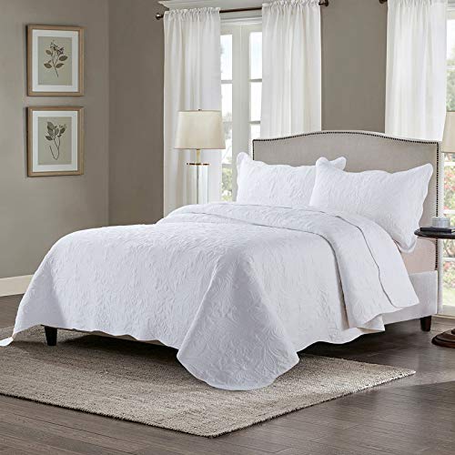 HoneiLife Quilt Set Queen Size - 3 Piece Embroidered Microfiber Bedspread Reversible Coverlet Lightweight Bedcover Paisley Pattern Bedding Set All Season Quilts-White - color: White, size: Queen/Full-90"x96"