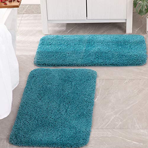 MIULEE Teal Bathroom Runner Rugs Set 2 Piece, Soft Absorbent Microfiber Bath Mat Set, Non Slip Quick Dry Machine Washable Plush Shaggy Large Bath Rugs for Bathroom Floor, Tub and Shower, 24x44 inches - color: Teal, size: 24''x44''