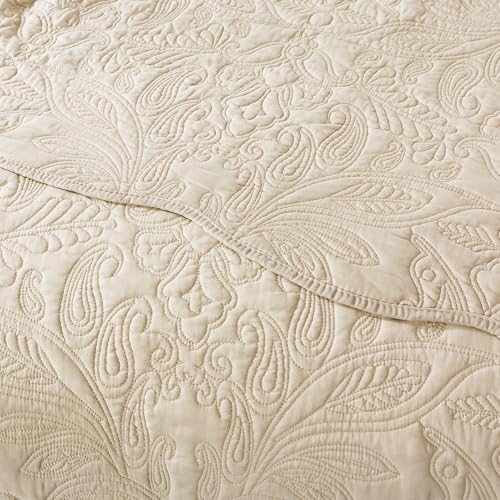HoneiLife Quilt Set Queen Size - 3 Piece Embroidered Microfiber Bedspread Reversible Coverlet Lightweight Bedcover Paisley Pattern Bedding Set All Season Quilts-Khaki - color: Khaki, size: Queen/Full-90"x96"