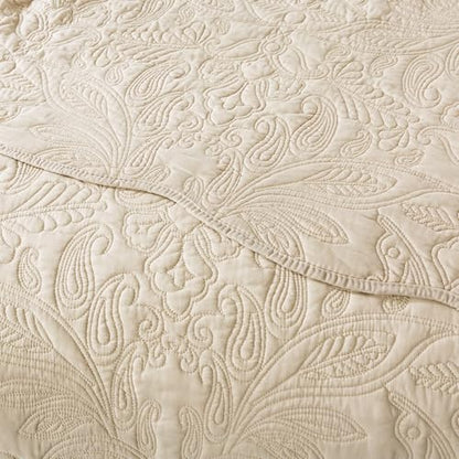 HoneiLife Quilt Set Queen Size - 3 Piece Embroidered Microfiber Bedspread Reversible Coverlet Lightweight Bedcover Paisley Pattern Bedding Set All Season Quilts-Khaki - color: Khaki, size: Queen/Full-90"x96"