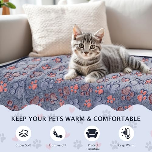 BVAGSS 6 Pack Small Dog Blanket, Super Soft Warm Pet Cover Blankets, Paw Print Puppy Fleece Flannel Blanket for Small Medium Dogs and Cats MW003 - color: Blue Paw, size: 6 Pack of 36x36 Inches