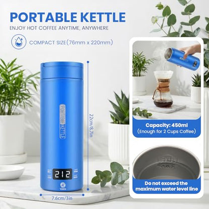 Travel Kettle,Portable Electric Kettle with Temperature Control, Brews Two Cups of Coffee, 316 Stainless Steel Inner Tank, Elegant Blue - color: bule