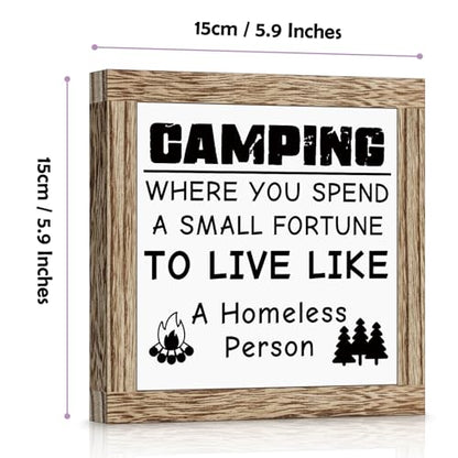 Camping Wooden Sign Desk Decor RV Accessories for Inside Camper Decor Rustic Wood Plaque Sign for Travel Trailers Camping Gifts for Camper Lovers Women Men