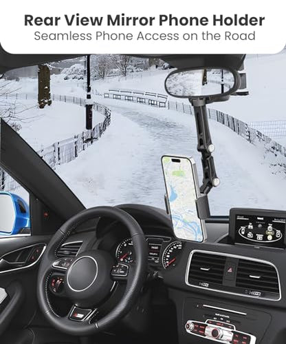Karmus Rear View Mirror Phone Holder, Aluminum Alloy Mount Car Phone Holder Universal Rotatable and Retractable Rearview Mirror Phone Mount for Car Truck - color: Black