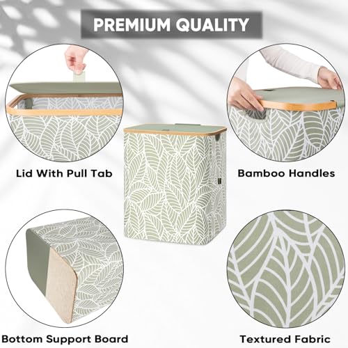 BALEINE Laundry Hamper with Lid, Tall Laundry Baskets with Bamboo Pull Handles, Large Laundry Bin with Internal Support (36 Gal/140L, Antique Foliage) - color: Antique Foliage, size: 140 liters