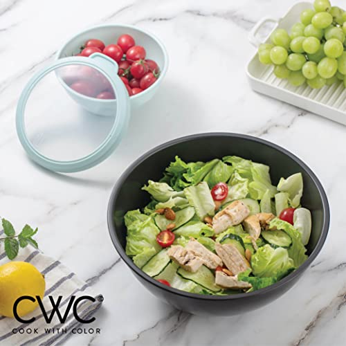COOK WITH COLOR Mixing Bowls with TPR Lids - 12 Piece Plastic Nesting Bowls Set includes 6 Prep Bowls and 6 Lids, Microwave Safe Mixing Bowl Set (Mint) - color: Mint TPR Lids