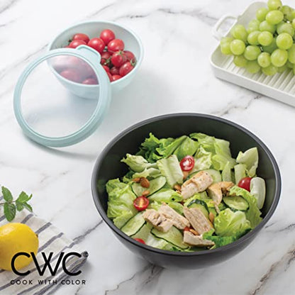 COOK WITH COLOR Mixing Bowls with TPR Lids - 12 Piece Plastic Nesting Bowls Set includes 6 Prep Bowls and 6 Lids, Microwave Safe Mixing Bowl Set (Mint) - color: Mint TPR Lids