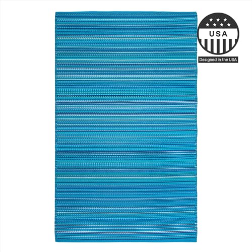 FH Home Outdoor Rug - Waterproof, Fade Resistant, Reversible - Premium Recycled Plastic - Striped - Large Patio, Deck, Sunroom, Camping, RV - Havana - Turquoise Crease Free - 6 x 9 ft - color: Havana - Turquoise, size: 6' x 9' (Rectangular)