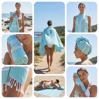 Cotton Turkish Beach Towel with Towels Oversized 36"x72" Pool Absorbent Extra Large Quick Dry Sand Travel Towel (Aqua Satin, 2 Pack) - color: Aqua Satin, size: 2 Pack