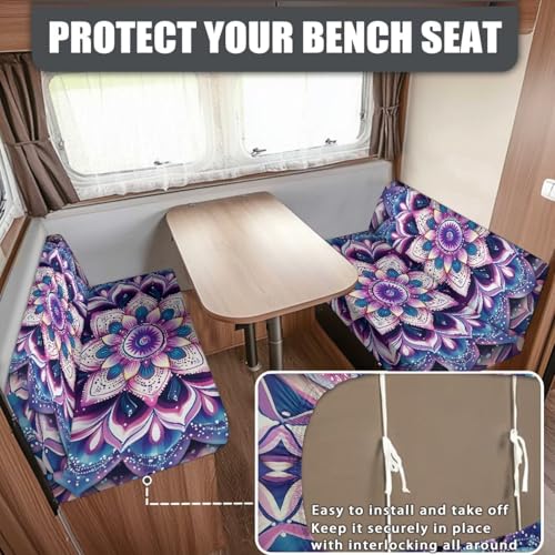 Mandala RV Dinette Cushion Covers with Strap Design, 2 Pack Boho RV Stretch Sofa Seat Slipcovers Include 1 Bench and Backrest Cover, Comfortable Accessories for Camping - color: Boho Mandala