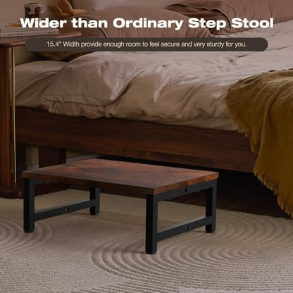 Flottian 6" Wooden Step Stools for Adults Kids,15.4" Extra Wide Heavy Duty Step Stool Holds Up to 300 lbs,Bed Step Stool for High Beds,Stools for Bedroom,Kitchen,SUV ect,Easy Assemble,Rustic Brown