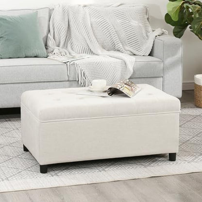 Joveco Rectangular Lift Top Storage Ottoman Bench, Linen Storage Bench for Living Room Entryway Bedroom,Linen Beige - color: Linen Beige