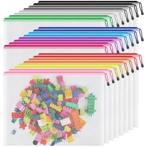 Smarpau Large A3 Mesh Zipper Pouch, 24 Pack 12 Colors 17.4" x 12.4" Zipper Pouches for Organizing, Multipurpose Waterproof Zipper Bags for Office Supplies - color: Assorted Colors, size: A3-17.4x12.4in-24pcs