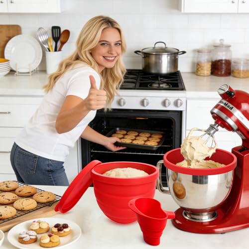 Silicone Bowl Liners for KitchenAid 5 Qt Tilt-Head Stand Mixer, Silicone Mixing Bowl Insert with Lid & Flour Funnel for Kitchen Aid Accessories and Attachments, Replacement for Kitchenaid Mixers