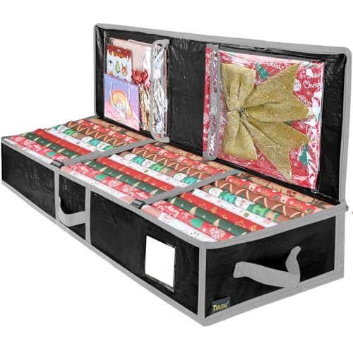 BALEINE Soft Christmas Wrapping Paper Storage Bag, 40" Durable PE Gift Wrap Storage Bag with Flexible Partitions and Pockets for Ribbon, Accessories (Black) - color: Black