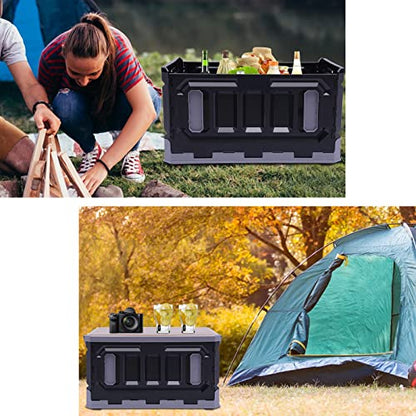 PP Folding Storage Boxes, Outdoor Portable Camping Storage Box Folding Box Table Equipment, Camping Organizer for Trunks, Study Rooms (Black&Grey)