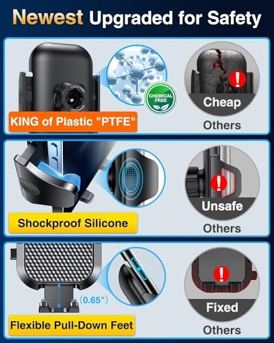 [True Military-Grade] Car Phone Holder VANMASS [Upgraded Strongest Suction&Clip] Cell Phone Mount for Dashboard Windshield Vent Kit, Truck Cradle Stand for iPhone 17 Pro Max 16 15 14 Android,Ink Black - color: Ink Black