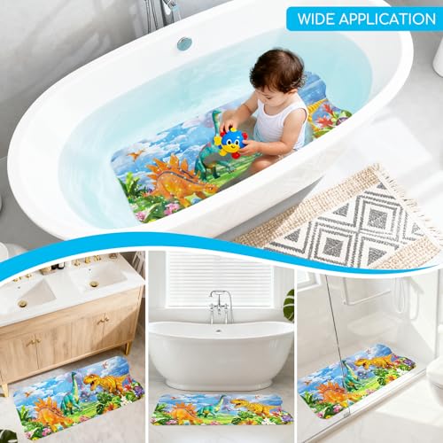 Baby Bath Mat for Tub, Non Slip Kids Bath Shower Mat, 40 X 16 Inch Large Bathtub Mat with Drain Holes and Suction Cups for Toddlers, Machine Washable and Waterproof (Dinosaur) - color: Dinosaur