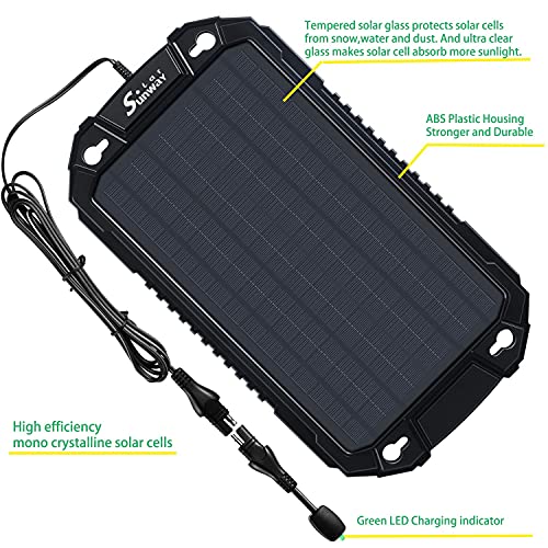 Sunway Solar Car Battery Trickle Charger & Maintainer 12Volt 8W Solar Panel Power Charger kit Portable Waterproof for Automotive RV Marine Boat Truck Motorcycle Trailer Tractor Powersports Snowmobile - size: 8W