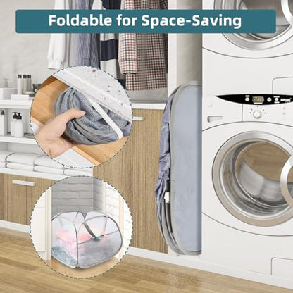 2 Pack Collapsible Laundry Baskets, 90L Large Foldable Laundry Basket, Durable Mesh Pop Up Hampers for Laundry, Dirty Clothes Laundry Hamper for Bedroom, Bathroom, Dorm, Laundry Room, Travel Grey - color: 2xGray