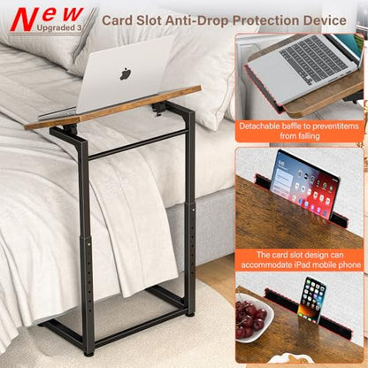 Tv Tray Table Set of 2, 8-Level Adjustable Height Couch Side Table，90° Tilt Angle Adjustments C-Shaped End Table, with Phone & Tablet Slot Sofa Computer Desk for Couch, Sofa, Bed, Chair, Living Room - color: Brown, size: 2 pcs