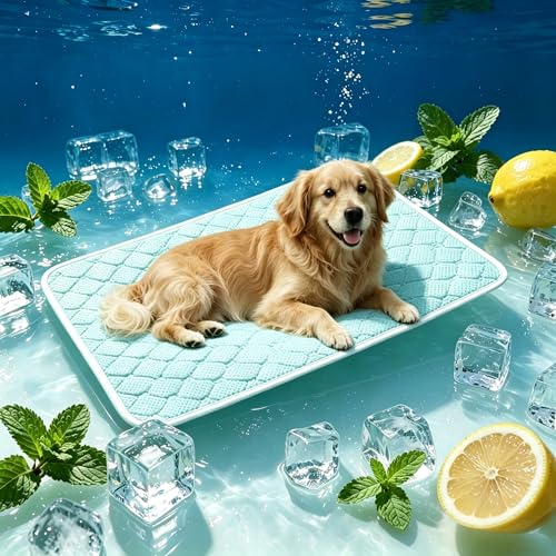 Pet Cooling Mat Scratch Resistant QMAX>0.5 Instant 6-12°F Drop, No Water or Electricity Needed Self Cooling Crate Mat for Bed, Floor, Car Travel Indoor Outdoor Summer Use Light Blue 42" x 28" - color: Light Blue, size: XL (42" x 28")
