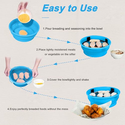 FJNATINH Collapsible Batter Bowl - Mess Free Better Breader Shaker Bowl with Lid Breading Shaker Container - Great for Fried Fish, Fried Chicken, Onion Rings, Wings,No Leak,Easy to Store,Sky Blue - color: Sky Blue