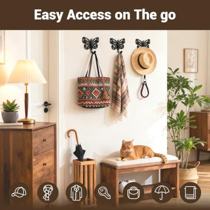 Butterfly Design Metal Hook for Both Screw Mounting and Strong Adhesive | Suitable for Living Room, Bathroom, Kitchen, Bedroom for Coat, Bag, Scarf, Towel, Hat, Key, Cup, Black 3 Set - style: 3B