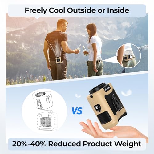 AMACOOL Portable Waist Fan Clip On, Gifts for Men Dad Husband, 10000mAh Rechargeable Wearable Shirt Fan, Powerful Belt Fans, Birthday Gifts for Women Jobsite Travel Camping Essentials 2026 - color: Khaki