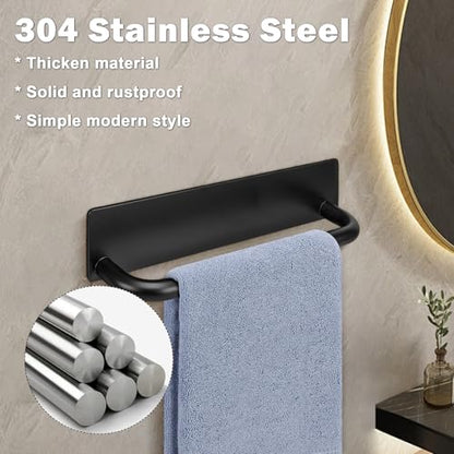 Livabber Self Adhesive Hand Towel Holder- 304 Stainless Steel Hand Towel Bar for Bathroom Kitchen Stick on Wall, Towel Ring No Drilling, 9 Inch (Black) - color: Black