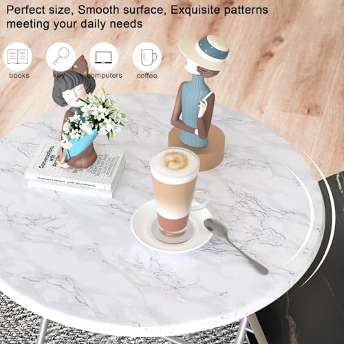 TV Trays Table Set of 4 Round Portable Folding TV Tray Table TV Dinner Tray with Sturdy MDF, No Assembly Required, 17.5 x 17.5 x 26 in (White Marble, 4Pcs) - color: White Marble, size: 4pcs