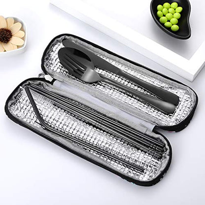Travel Utensils,Reusable Silverware Set To Go Portable Cutlery Set with a Waterproof Carrying Case for Lunch Boxes Workplace Camping Picnic (Black) - color: Black