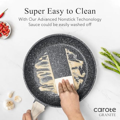 CAROTE 14Pcs Pots and Pans Set Non Stick, Cookware Sets Induction Cookware Granite Cooking Set with Frying Pans, Saucepans, Saute Pan, Extra Large Casserole - color: Black, size: 14 Piece