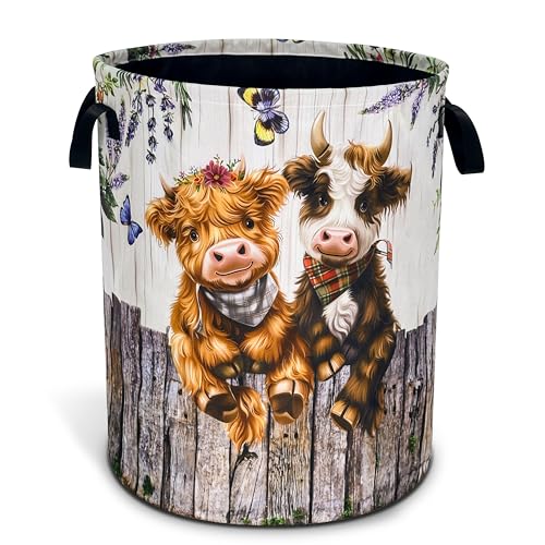 Highland Cow Laundry Basket Cute Calf Oxford Cloth Laundry Hamper With Handle Foldable Portable Clothes Storage Basket 18.9 X 16.5 Inch Storage Bag For Laundry Room/Bathroom/Bedroom/Dormitories - color: Cute Highland Cow